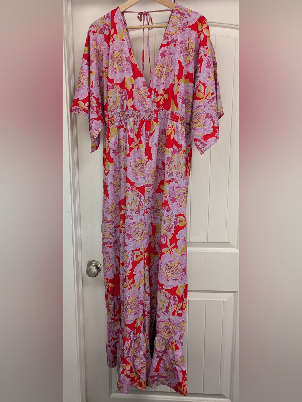 Floral Jumpsuit Wide Ruffle Leg -Pink & Coral